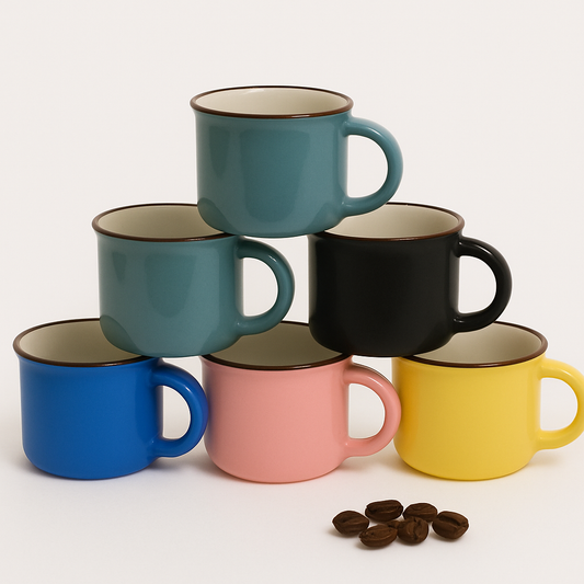 Pack of 6 - Small Ceramic Cup Set –  Assorted | Multicolor Espresso, Coffee & Tea Cups | Glossy Stoneware Finish