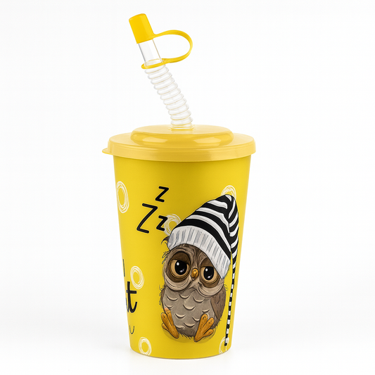 1Pc Cute Owl Printed Cup 650ml – BPA-Free Kids Sipper Cup with Straw & Lid | Fun Leakproof Drinking Cup for Water, Milk & Juice