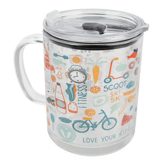 Printed Glass Tumbler with Straw & Lid – Reusable Mug for Juice, Coffee & Milkshakes