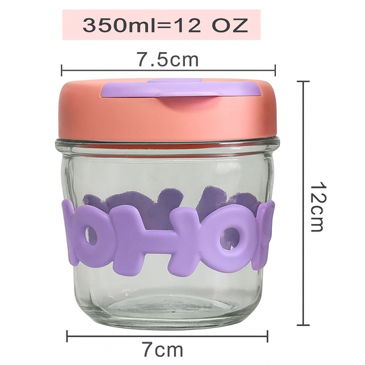 Glass Tumbler with Straw 350ml – BPA-Free Reusable Cup with Silicone Grip & Lid | Cute Portable Smoothie & Juice Jar