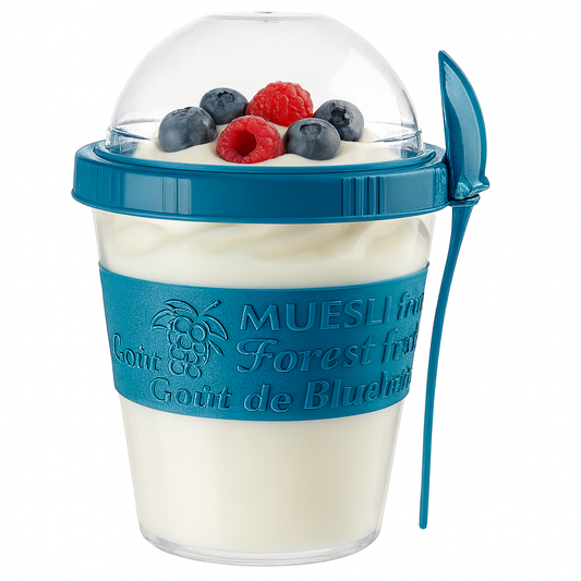 Portable Yogurt Container with Spoon & Dome Lid – Leakproof Snack Cup for Breakfast, Fruit & Parfait On-the-Go