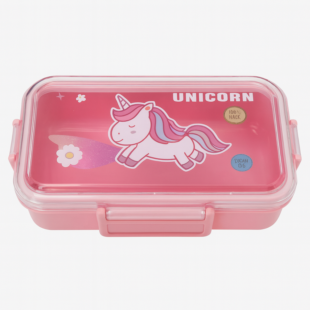 Unicorn Plastic Lunch Box for Kids – Leakproof Bento Box with Divider | Cute & Durable School Tiffin Box for Girls