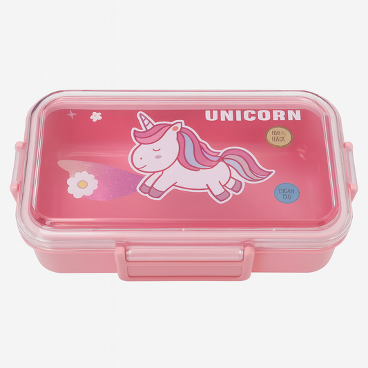 Unicorn Plastic Lunch Box for Kids – Leakproof Bento Box with Divider | Cute & Durable School Tiffin Box for Girls