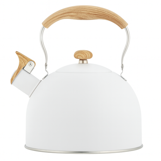 1Pc Exclusive 2.5L Enamel Whistling Kettle – Vintage Style Tea & Coffee Kettle with Wood-Effect Handle (Black, White, Beige,Blue)