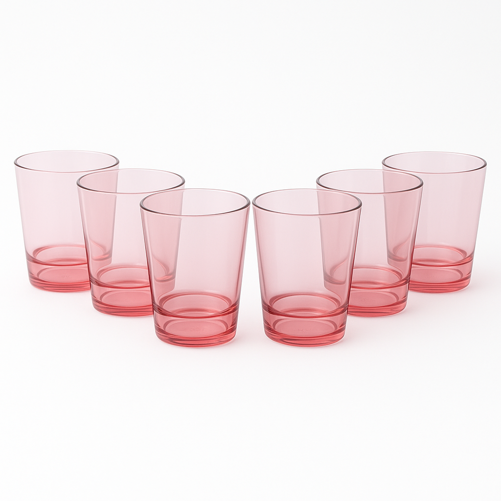(Pack of 6) Multi-Colored Drinking Glasses – Premium Transparent Tumblers in Purple, Grey, Blue, Pink & Clear Shades - Habitt