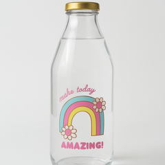 1Pc Sirio Assorted Glass Bottle – 1 L Decorative & Functional Drink Dispenser with Metal Cap