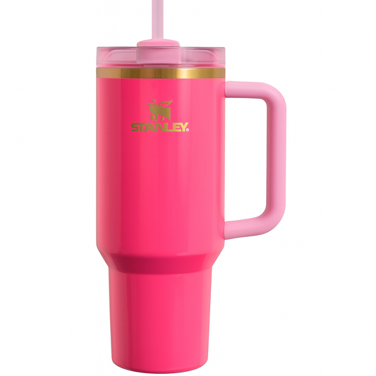 Stanley 40oz Quencher Tumbler with Handle & Straw | 680g Heavy-Duty Stainless Steel Vacuum Insulated Cup | Leakproof Travel Mug (Glossy Pink with Gold Accent)