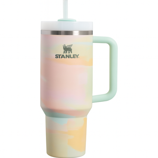 Stanley 40oz Quencher Tumbler with Handle & Straw | 680g Heavy-Duty Stainless Steel Insulated Cup | Rainbow Edition (Blue & Pink)