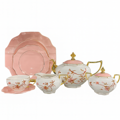 Royal Munich 24-Piece Porcelain Tea (Set for 6) – Blush Pink & Gold Trimmed Floral Dinnerware Collection