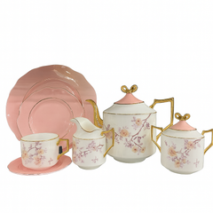 Rose Serenade 24-Piece Porcelain Tea Set for 6 – Pastel Pink & Gold Detailed Fine Porcelain Collection