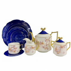Sapphire Bloom 24-Piece Porcelain Tea Set – Royal Blue & Gold Trimmed Floral Luxury Dinnerware Collection for 6 Persons
