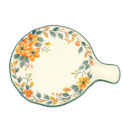 Round Ceramic Baking Dish with Handle – Floral Design (1 Pc, 25x20x3 cm)