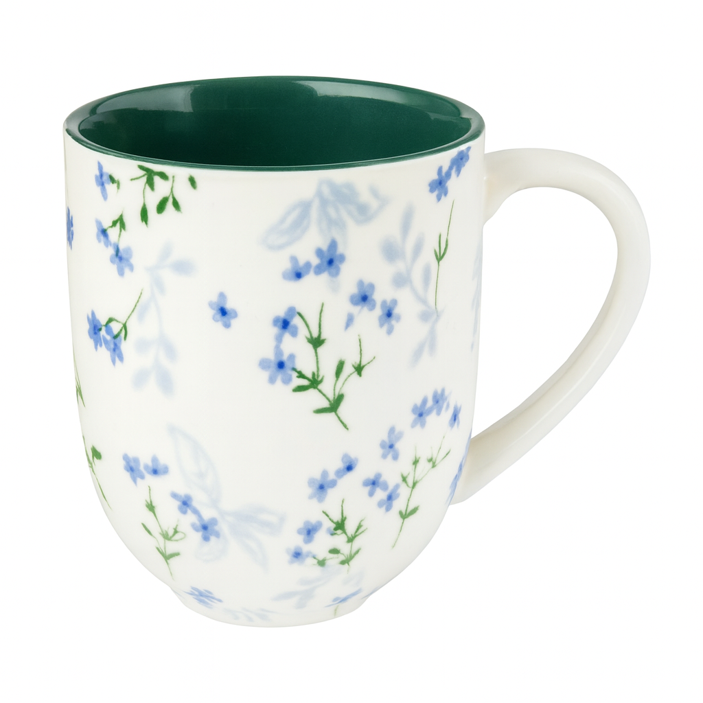 Floral Ceramic Mug – Blue Blossom Design (1 Pc, 400 ml, 8.5x8.5x10 cm)