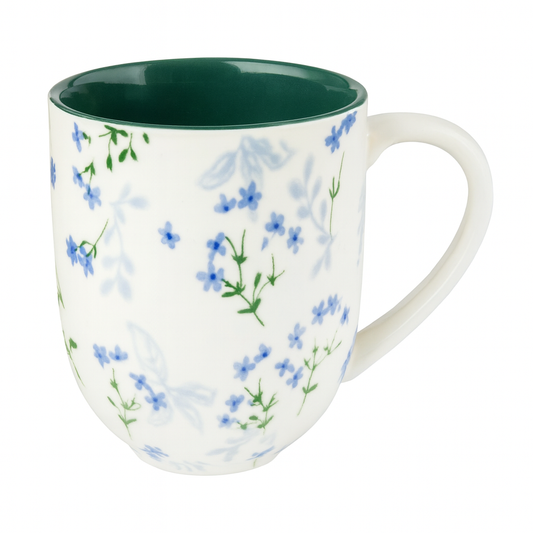 Floral Ceramic Mug – Blue Blossom Design (1 Pc, 400 ml, 8.5x8.5x10 cm)