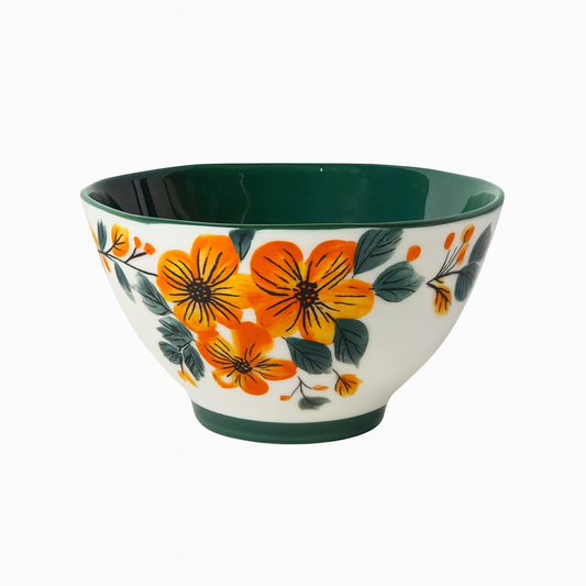 Round Ceramic Bowl – Floral Design (1 Pc, 11.5x11.5x6.5 cm)