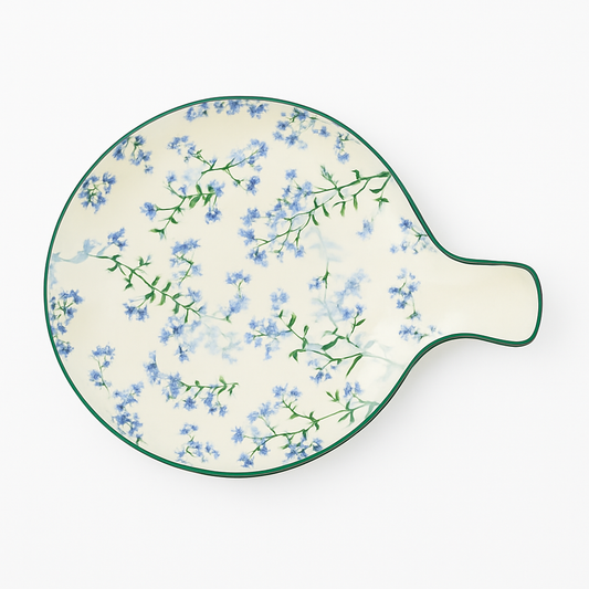 Round Ceramic Baking Dish with Handle – Blue Floral Design (1 Pc, 25x20x3 cm)