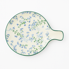Round Ceramic Baking Dish with Handle – Blue Floral Design (1 Pc, 25x20x3 cm)