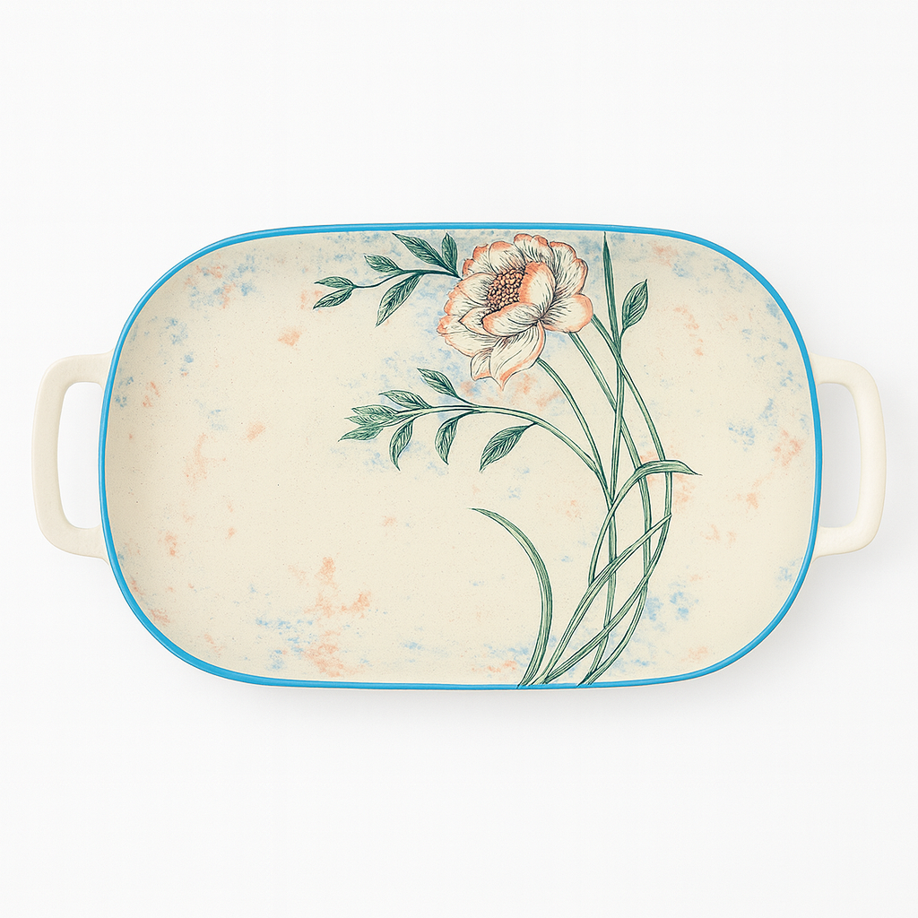 Floral Ceramic Oval Plate with Handles – 5-15c