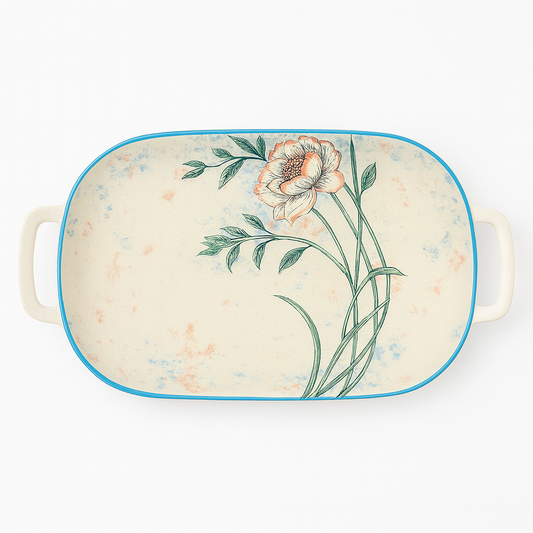 Floral Ceramic Oval Plate with Handles – 5-15c