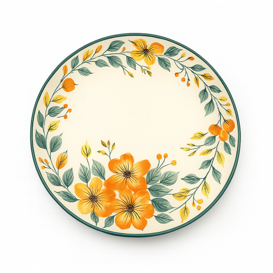 Floral Ceramic Side Plate – Round Design (1 Pc, 20x20x2 cm)