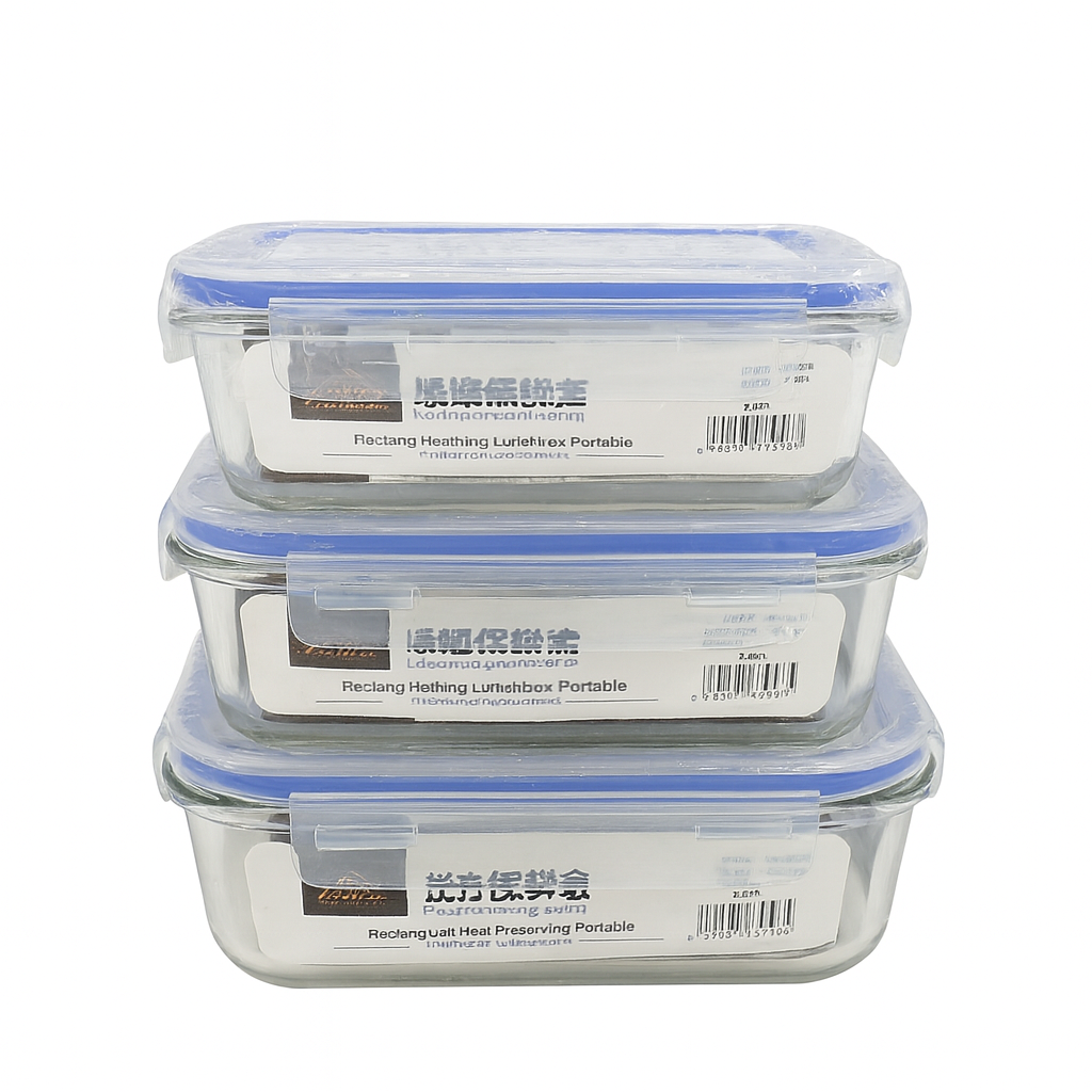 1Pc Premium Airtight Rectangle Glass Food Storage Containers– 1040ml, 1520ml & 2260ml | Leakproof, Microwave & Freezer Safe