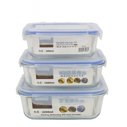 1Pc Square Airtight Glass Food Storage Containers – 800ml, 1500ml & 2200ml | Leakproof, Stackable & Microwave Safe
