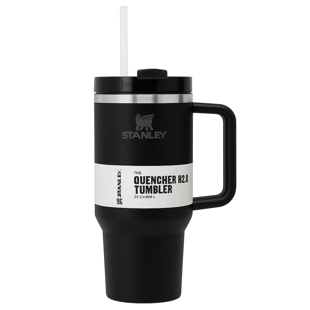 Stanley 40oz Quencher Tumbler with Handle & Straw – 680g Heavy-Duty Stainless Steel Travel Mug | Vacuum Insulated Hot & Cold Beverage Cup (Matte Black)