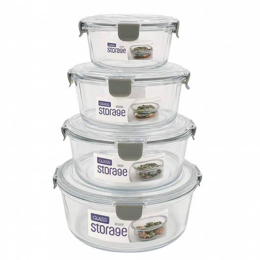 4-Piece Round Airtight Acrylic Food Storage Container Set | Leakproof, BPA-Free & Lightweight | Ideal for Kitchen Organization