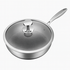 1Pc Stainless Steel Non-Stick Karahi with Handle & Lid | 26cm, 28cm & 30cm | Induction & Gas Compatible Deep Frying Pan