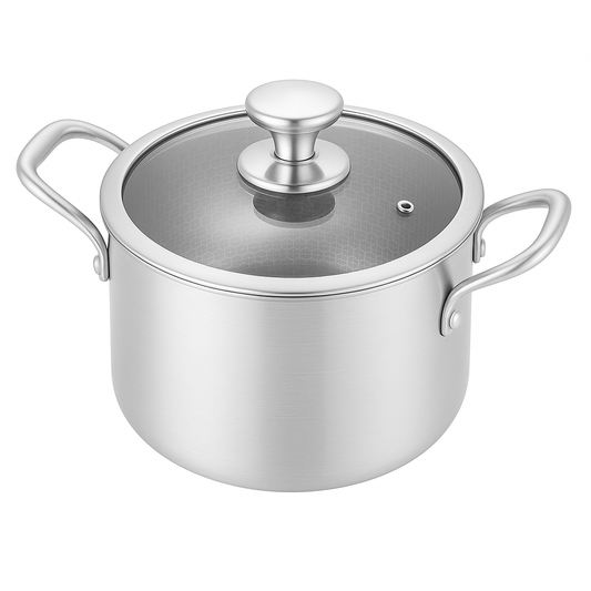 Stainless Steel Cooking Pot with Double Handles & Lid | 22cm & 24cm | Non-Stick Honeycomb Base | Gas & Induction Compatible