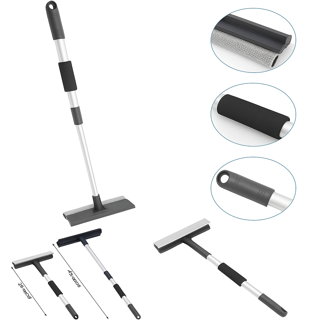Aluminium Window Cleaning Wiper with Sponge – Extendable Glass Cleaner with Handle