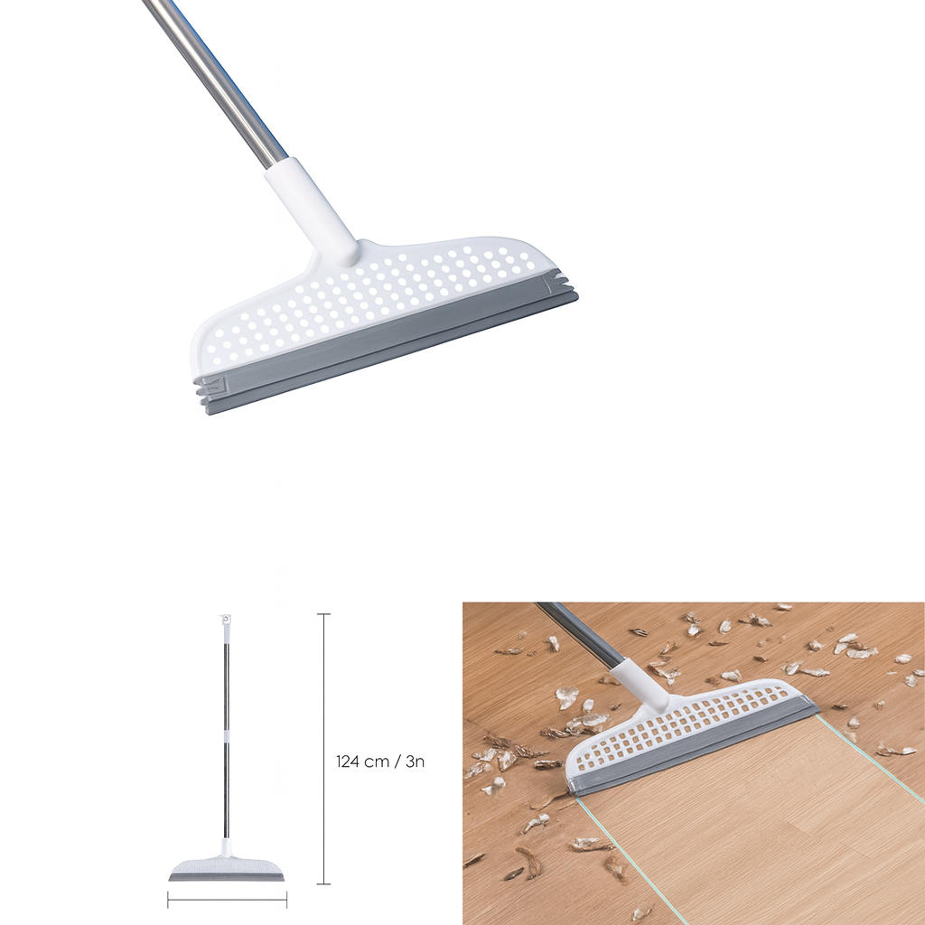 Floor Cleaning Wiper – Long Handle Rubber Blade Floor Squeegee for Home & Office