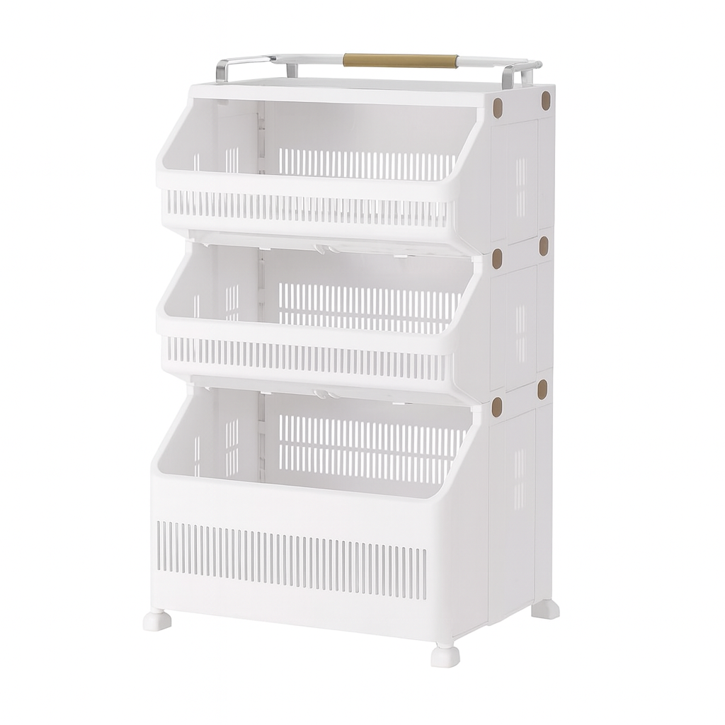4-Layer Cloth Storage Basket – Multi-Tier Plastic Organizer with Handle