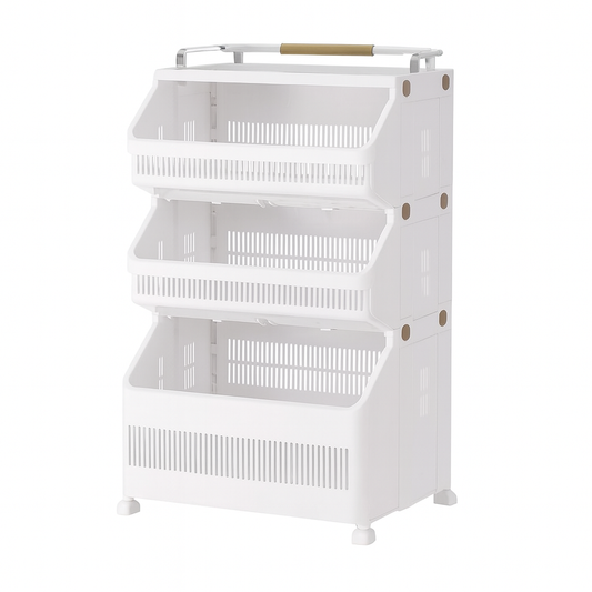4-Layer Cloth Storage Basket – Multi-Tier Plastic Organizer with Handle