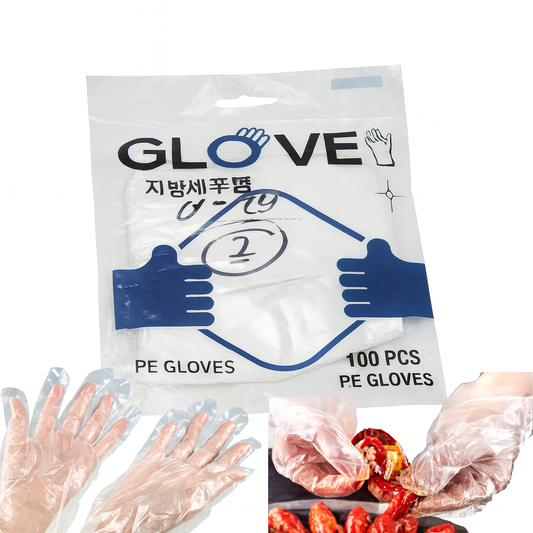 100 Pcs Disposable PE Gloves – Food Preparation & Cleaning Gloves