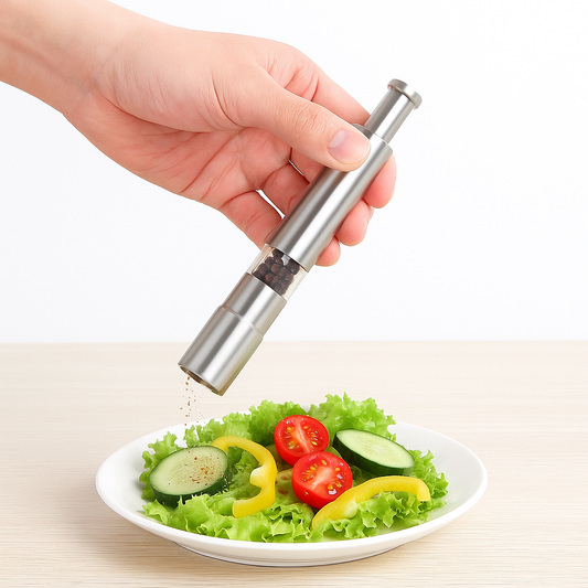 Stainless Steel Pepper Grinder – Manual Pepper & Spice Mill with One-Handed Press Design