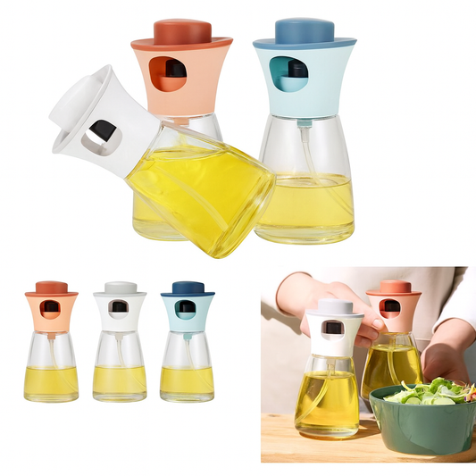 Button Oil Spray Bottle – Refillable Olive Oil & Vinegar Mister for Cooking, BBQ & Salads