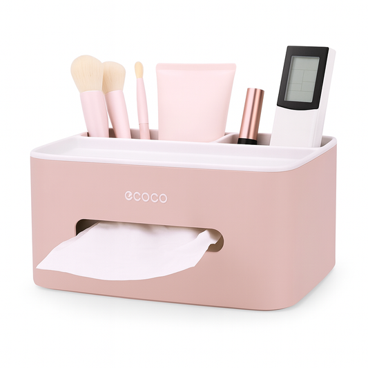 Ecoco Desktop Tissue Box – Multifunctional Tissue Holder & Organizer for Makeup, Remote & Office Supplies