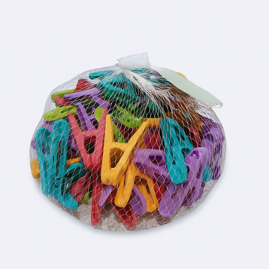 Cloth Clip Net Bag – Multi-Colored Plastic Clothespins for Laundry Drying & Home Use