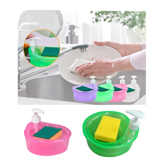 Plastic Soap Dispenser with Sponge Holder – Assorted Colors Kitchen Sink Organizer