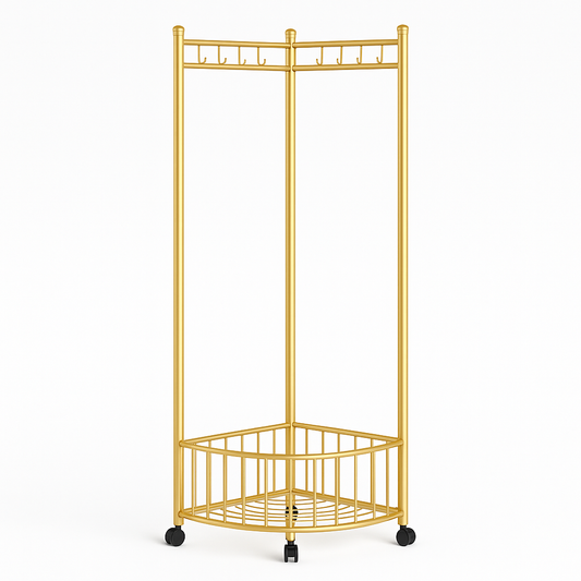 Golden Corner Clothes Rack with Hooks & Storage – Space-Saving Organizer