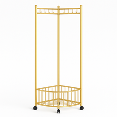 Golden Corner Clothes Rack with Hooks & Storage – Space-Saving Organizer