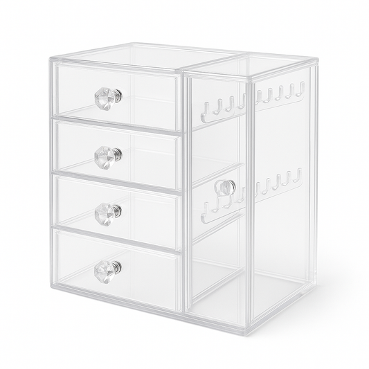 Acrylic Jewelry Box with Drawers & Side Hooks – Transparent Organizer