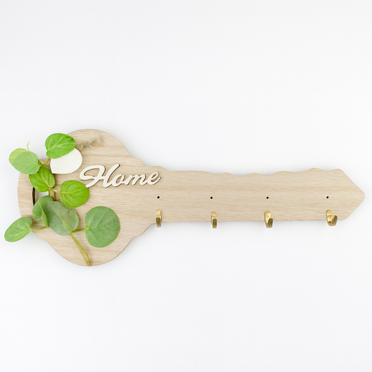 Wooden Key Shaped Key Holder – Wall-Mounted Key Hook Rack for Home & Office Décor