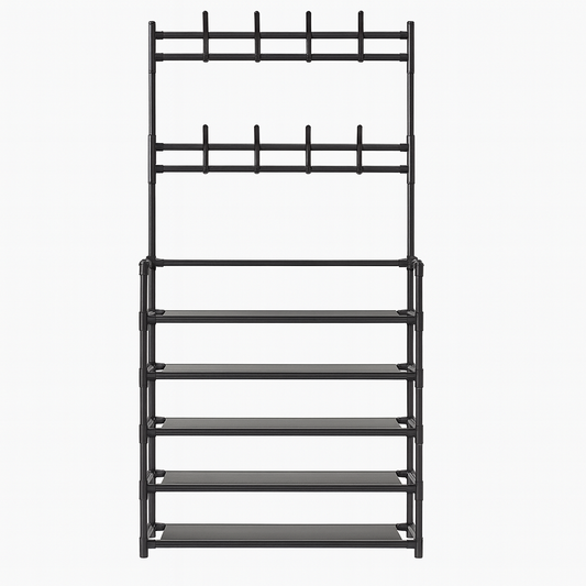Multifunctional 5-Layer Shoe & Hat Rack with Hooks – Space-Saving Storage Organizer
