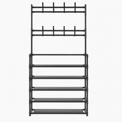 Multifunctional 5-Layer Shoe & Hat Rack with Hooks – Space-Saving Storage Organizer