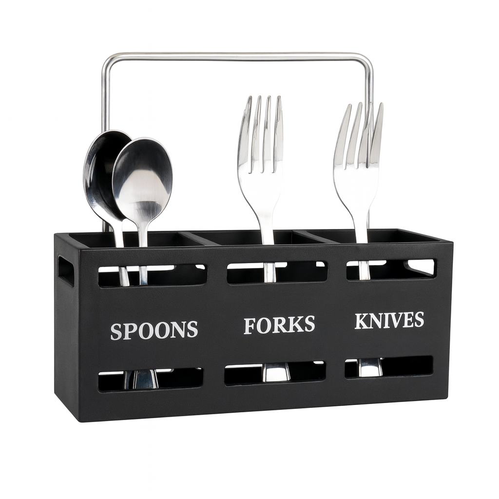 Wooden 3-Partition Cutlery Holder – Spoon, Fork & Knife Organizer