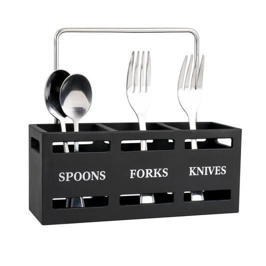 Wooden 3-Partition Cutlery Holder – Spoon, Fork & Knife Organizer
