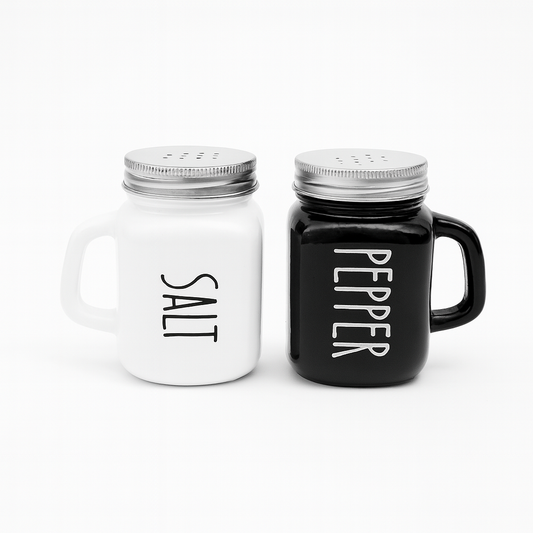 Glass Salt and Pepper Shaker Set – Mason Jar Style with Metal Lids