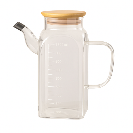 Glass Oil Jug 1000ml – Transparent Oil Dispenser with Wooden Lid
